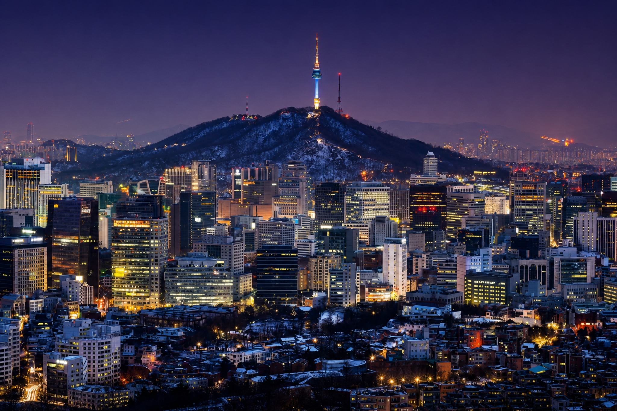 Seoul city skyline at night